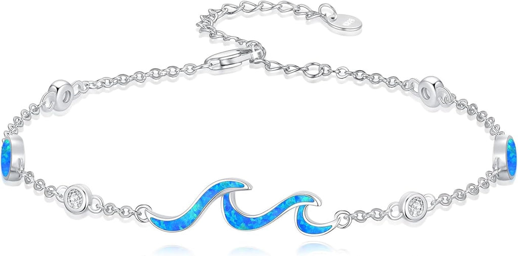 WINNICACA 925 Sterling Silver Anklets for Women Adjustable Beaded Butterfly Opal Anklet Bracelet Foot Chains Jewelry Gifts for Women Beach Birthday Christmas Gift