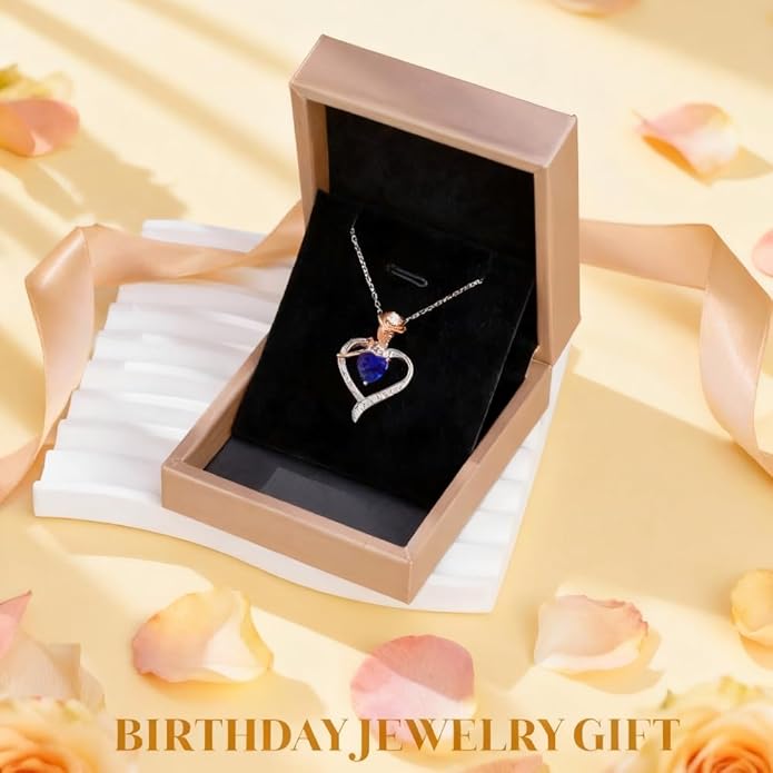immobird Rose Gold Heart Necklace Birthstone Jewelry Sterling Silver Jewelry Plated White Gold Valentine's Day Gift Women for Wife Mom Necklace for Women
