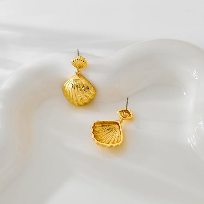 Gold Sliver Shell Earrings for Women Trendy Gold Dangle Earrings Beach Jewelry for Birthday