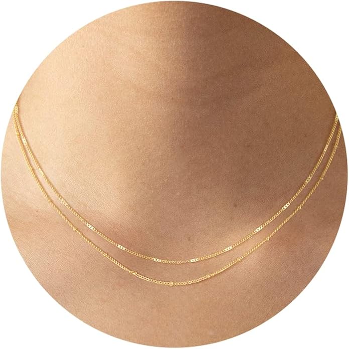 CHESKY 14k Gold Plated/Silver Plated Dainty Necklace for Women, Trendy Satellite Choker Necklace Thin Beaded Layered Choker Necklaces Discs Paperclip Chain Necklaces Womens Simple Jewelry