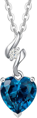 AGVANA Valentines Day Gifts 14K Solid White Gold Diamond Gemstone Pendant with Sterling Silver Chain 8mm Heart Birthstone Necklace Fine Jewelry Anniversary Birthday Gifts for Women Mom Wife