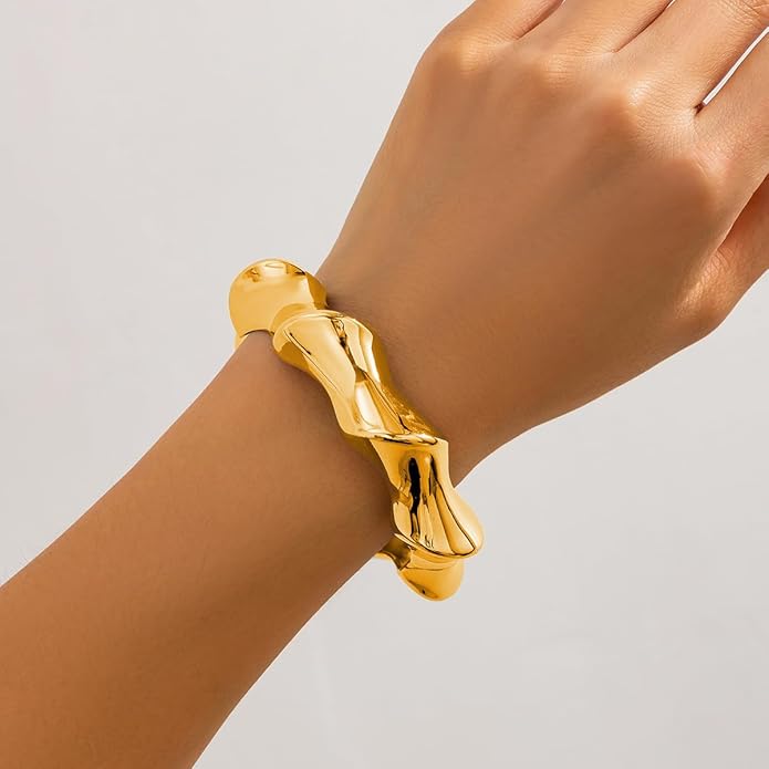Chunky Gold/Silver Gold Cuff Bangle Bracelets for Women Trendy Hinged Cuff Open Wide Chunky Gold Bracelet Minimalist Bangle Jewelry Gift