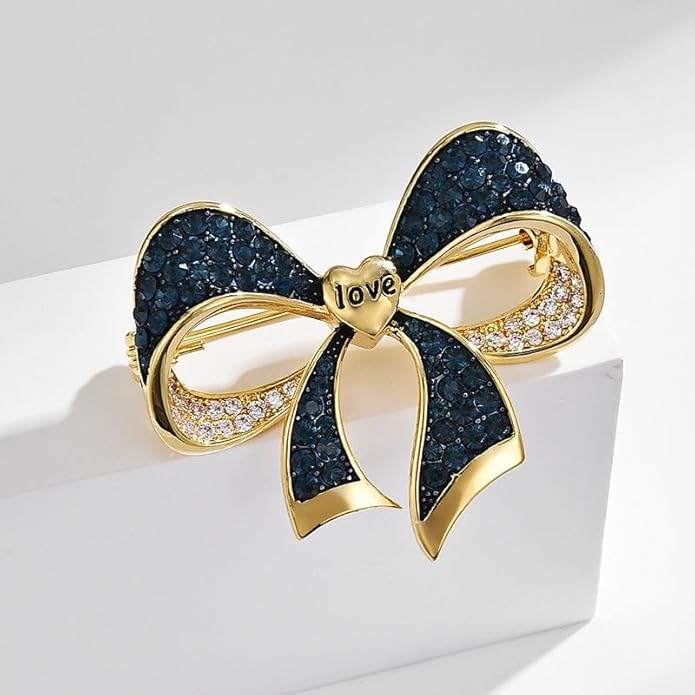 Bow Knot Pin Rhinestone Crystal Pearl Brooch 18k Gold Plated Lapel Pin Birthday Jewelry Gift for Women Men
