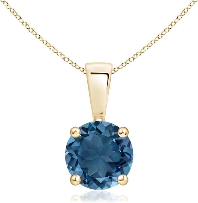 Angara Natural Blue Topaz Solitaire Pendant for Women | Classic Prong-Set Round Blue Topaz Pendant in 14K Solid Gold/Silver/Platinum With 18" Chain | December Birthday, Gemstone Jewelry Gift