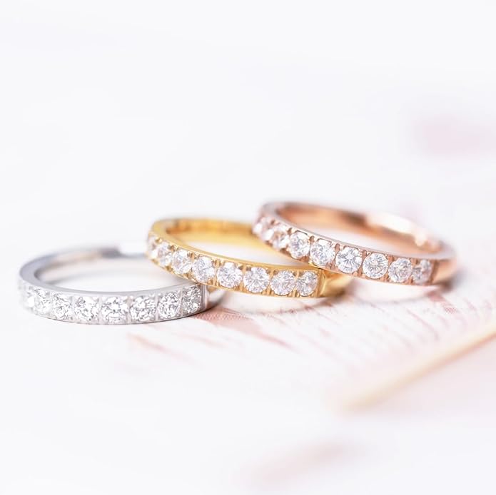 TIGRADE 3mm Women Titanium Engagement Ring Half Cubic Zirconia Eternity Wedding Band Size 3-13