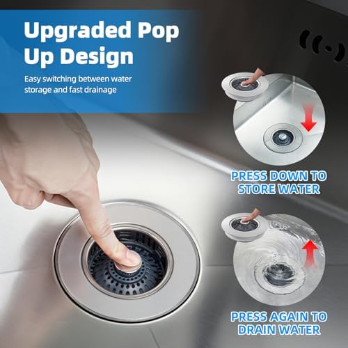 Hibbent 3 in 1 Kitchen Sink Drain Strainer, Metal Pop Up Stopper - Image 5