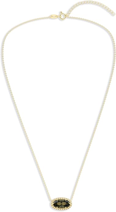 Belacqua Gemstone Necklace in 14K Gold Plated Sterling Silver, Oval Pendant Size 6 * 12mm, 15" Cable Chain with 2" Extender, Spring Ring Clasp, Dainty Birthstone Necklace for Women, Gift Box Included