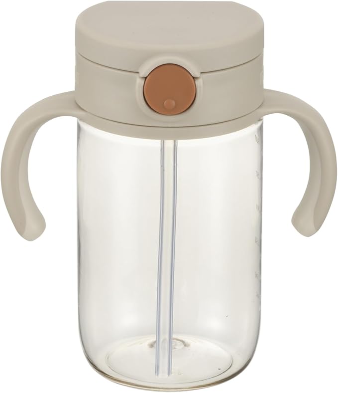 Richell On-the-Go Sippy Cup with Silicone Straw and Removable Handles, 10 oz, Easy Grip for Infant-Toddlers Oat