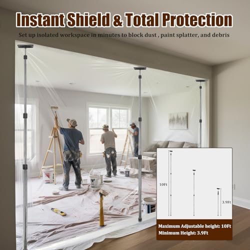 10FT Dust Barrier Poles 4 Pack, Stainless Steel Retractable Zipper Wall Poles - Image 2