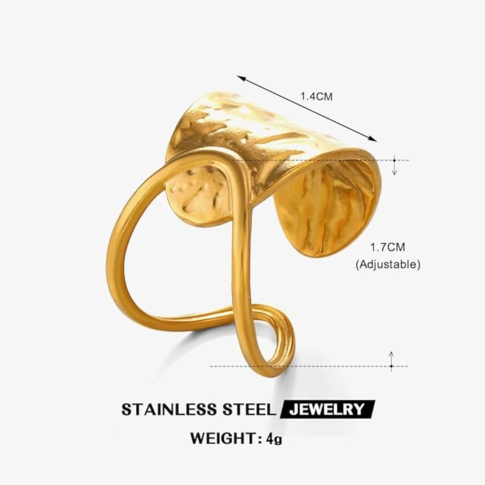 Chunky Rings For Women, Gold Silver Thumb Ring Asymmetrical Wavy Curve Ring Adjustable Non Tarnish Dainty Stainless Steel New Year Anniversary Birthday Jewelry Gift