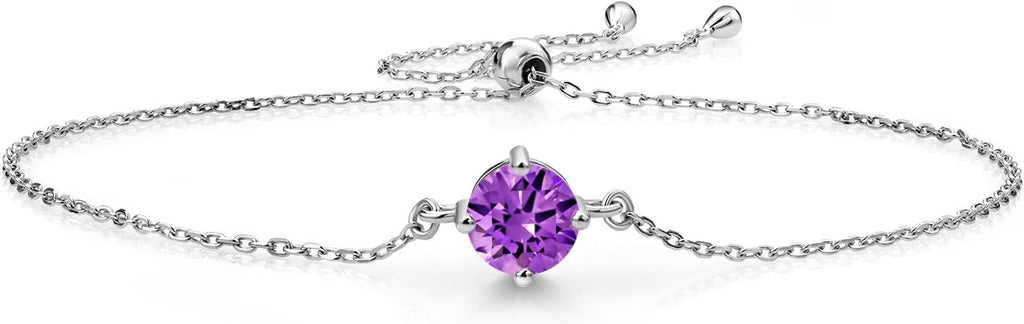Gem Stone King Gemstone Birthstone Solitaire Bracelet For Women | 925 Sterling Silver | Round 6MM | Gift for Her Women Wife Mom Lady Daughter | Adjustable Bolo Bracelet | Easy-On Easy-Off