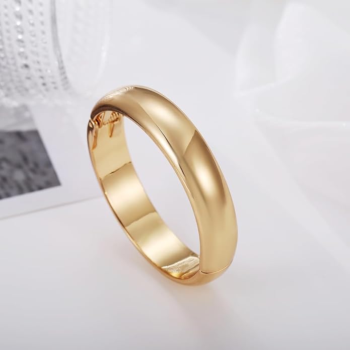 Golden Polished Chunky Twisted Hinged Waterdrop Bangle Bracelet for Women Spiraled Oval Bangle Bracelet