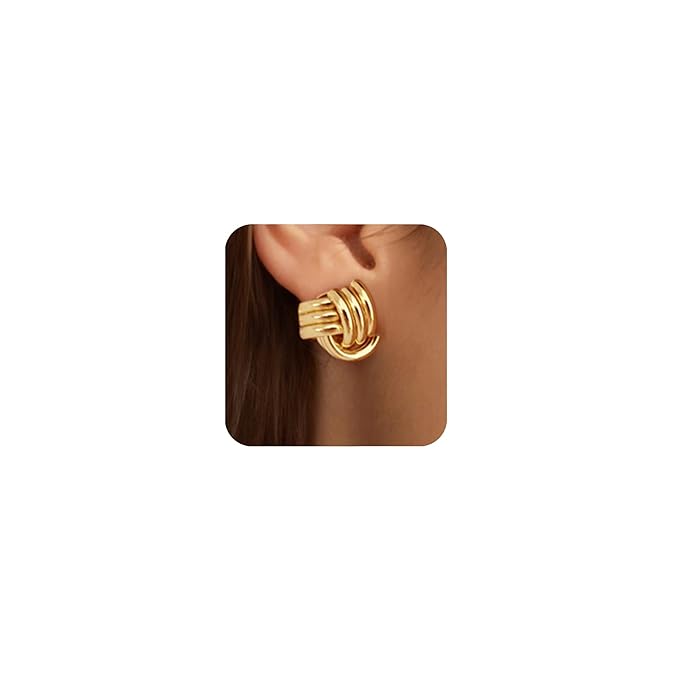 Knot Link Circle Dangle Earrings for Women, Geometric Drop Studs Earrings, Trendy Jewelry