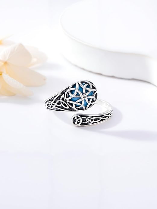 JKR Turquoise Spoon Rings for Women Sterling Silver Vintage Antique Thumb Ring Boho Jewelry Anniversary Birthday Gift for Wife Her Mom