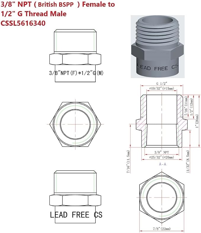 Cascada G Thread to NPT Thread Pipe Fitting Adapter | Lead-Free - Image 4