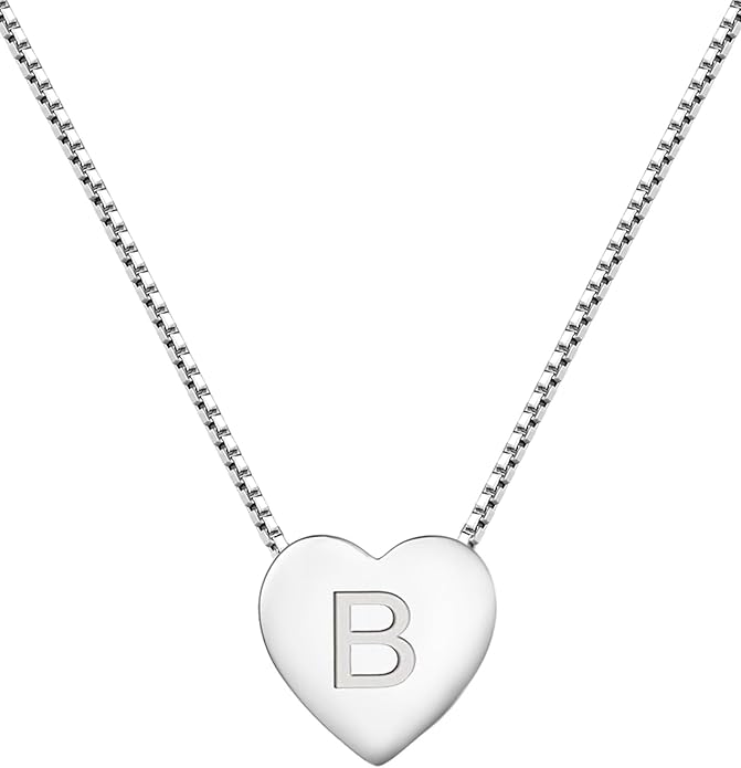 YL Initial Necklace 925 Sterling Silver Heart Letter Pendant A-Z Alphabet Cubic Zirconia Jewelry for Women