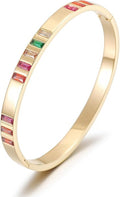 CIUNOFOR 14K Gold Plated Bangle Bracelet for Women, Colorful CZ Stone Inlay Hinged Bracelet, 7 Inch Inner Circumference, Fits 6.5–7.0 Inch Wrist, Slim Statement Jewelry