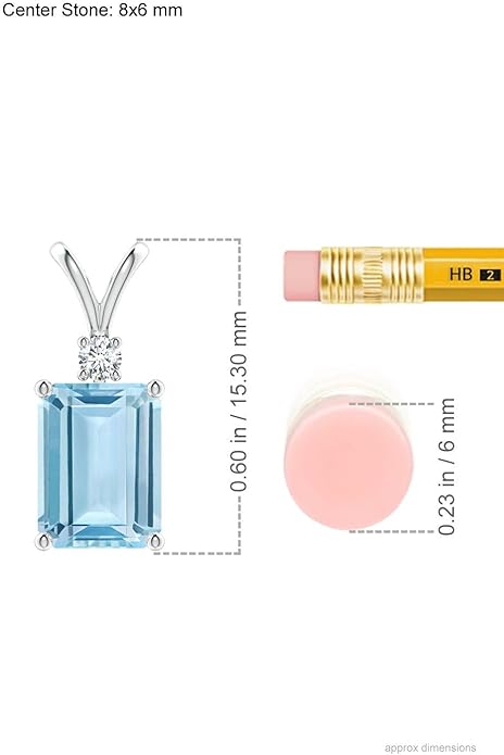 Angara Natural Aquamarine Solitaire Pendant for Women | Emerald-Cut Aquamarine Pendant with Diamond in 14K Solid Gold/Silver/Platinum With 18" Chain | March Birthday, Gemstone Jewelry Gift