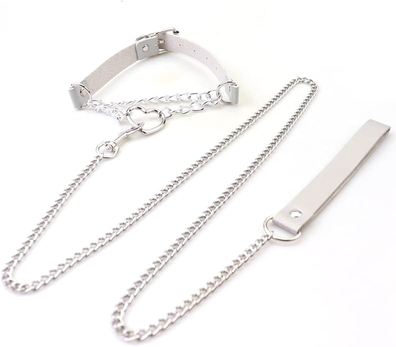 Harajuku Peach Heart Choker Punk Hauling Chain PU Leather Collar Gothic Necklace NightClub Goth Leash Belts