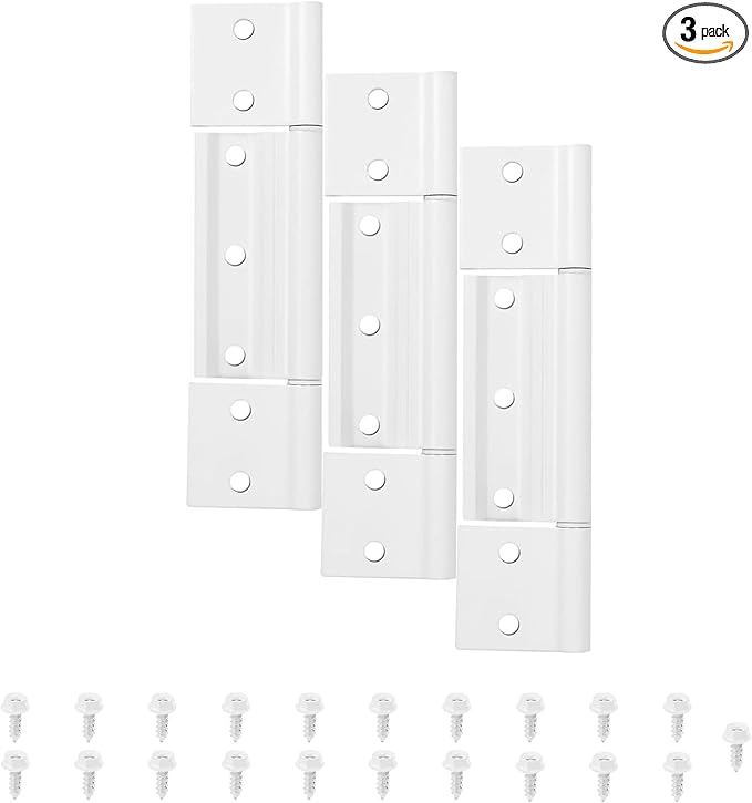 3-Pack Matte White Screen Door Hinges, 1/8 Inch Grooved Center | Storm Door by Aocies