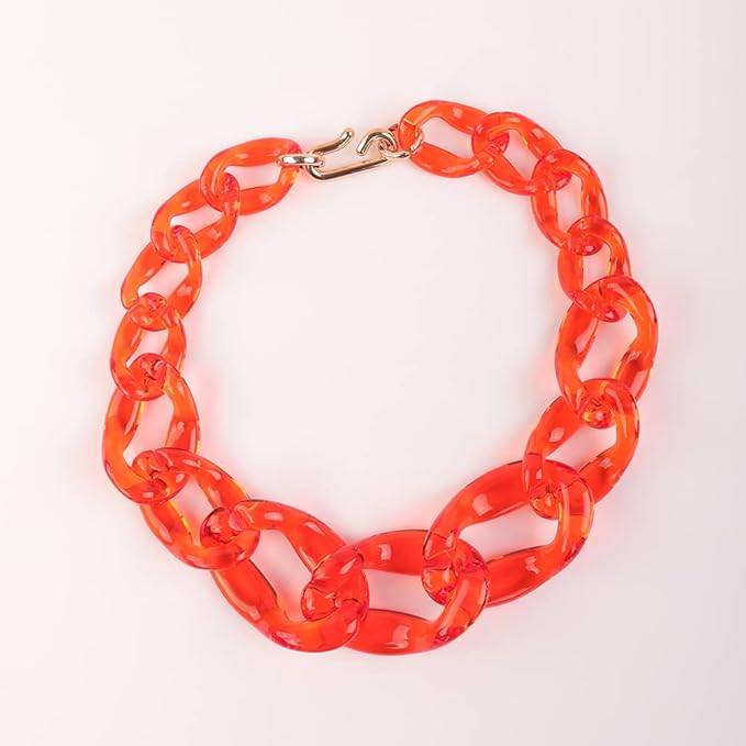 Wiwpar Acrylic Choker Necklace Statement Chunky Fashion Acrylic Necklace Colorful for Women (Red)