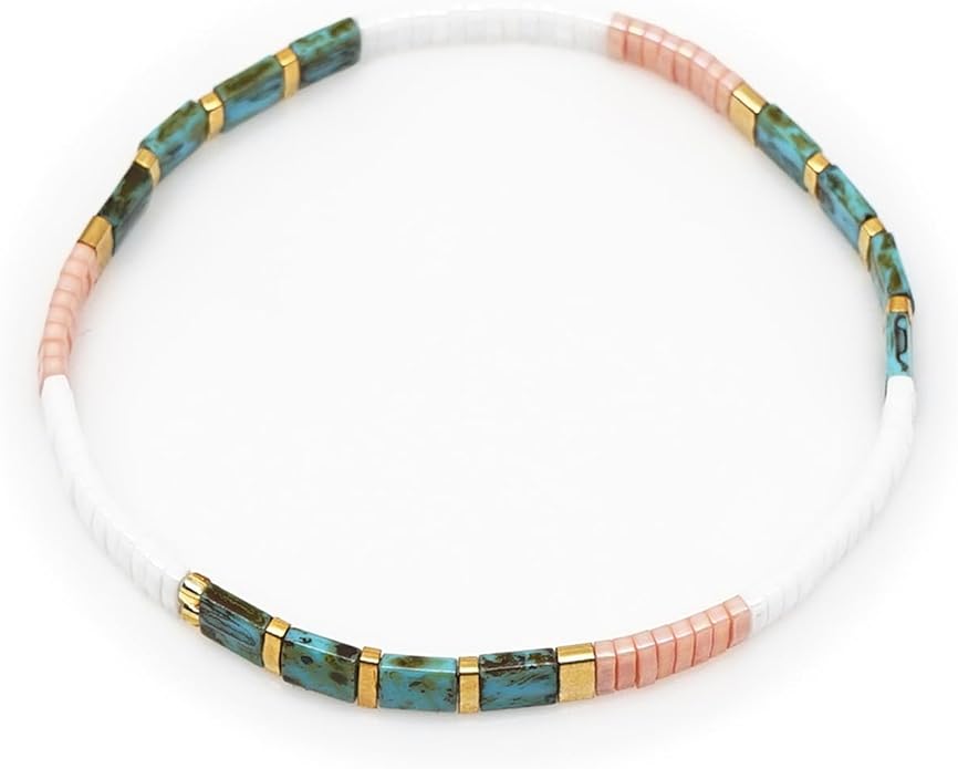 Sonateomber Tila Flat Beaded Stretch Bracelets for Women, Trendy Unique Colorful Square Beads Handmade Stack Bracelet Friendship Accessories Fashion Jewelry Gift