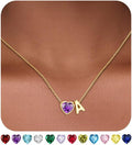 Valentines Day Gifts for Her- Heart Birthstone Initial Necklace for Women Girls,14K Gold Plated Heart Letter A-Z Necklace Birthday Trendy Jewelry Gifts for Women Girls Daughter