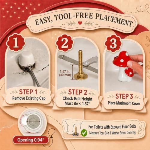 boeemi Ceramic Mushroom Toilet Bolt Covers, Tool-Free Install 2 Pack - Image 5