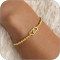 Gold Bracelets for Women, Cute 14K Gold/Silver Plated Stretch Beaded Bracelets for Women Trendy Stackable Charm Bracelet Dainty Adjustable Waterproof Non Tarnish Jewelry Gifts for Her