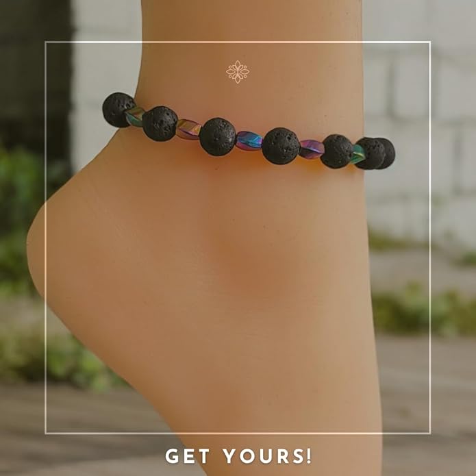 BESHEEK Rainbow Anklet Bracelet Hue Twisted Hematite and Round Artisan Beaded Anklet with Extension Handmade Hypoallergenic Beach Gala Wedding Style Jewelry