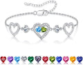 Iefil Valentines Day Gifts for Her - 925 Sterling Silver Heart Birthstone Bracelet Birthday Anniversary Jewelry Gifts for Her Wife