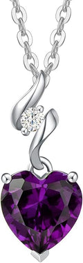 AGVANA Valentines Day Gifts 14K Solid White Gold Diamond Gemstone Pendant with Sterling Silver Chain 8mm Heart Birthstone Necklace Fine Jewelry Anniversary Birthday Gifts for Women Mom Wife