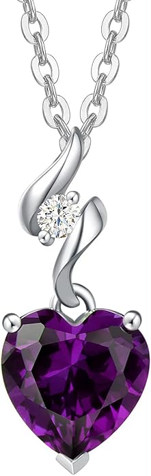 AGVANA Valentines Day Gifts 14K Solid White Gold Diamond Gemstone Pendant with Sterling Silver Chain 8mm Heart Birthstone Necklace Fine Jewelry Anniversary Birthday Gifts for Women Mom Wife