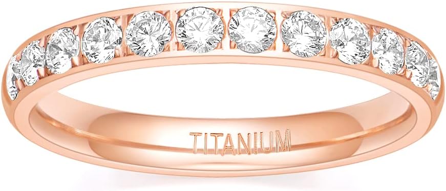 TIGRADE 3mm Women Titanium Engagement Ring Half Cubic Zirconia Eternity Wedding Band Size 3-13