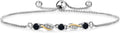 Gem Stone King 3-Stone Adjustable Bracelet for Women | 925 Silver and 10K Yellow Gold | Gemstone Birthstone and Lab Grown Diamond | Round 3MM | Two-Tone Adjustable Tennis Bracelet Up to 9 Inch