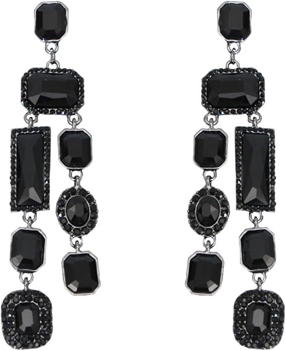 Vintage Rectangle Teardrop Chandelier Earrings, Art Deco Wedding Austrian Crystal Drop Dangle Earrings for Women Party Prom