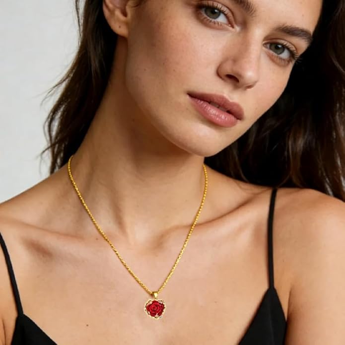 ONLYJUMP Rose Alloy Necklace for Women Heart Pendant Copper Zircon Light Luxury Fashion Jewelry Dainty Romantic Statement Necklace for Daily Wear Ideal Valentine's Day Anniversary Birthday Gift