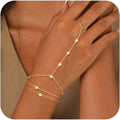 CHESKY 14K Gold Plated Hand Chain Bracelets for Women Set - Dainty Finger Ring Bracelet Stack Adjustable Hand Chains Durable Beaded Bracelets Trendy Simple Body Jewelry Gift for Women