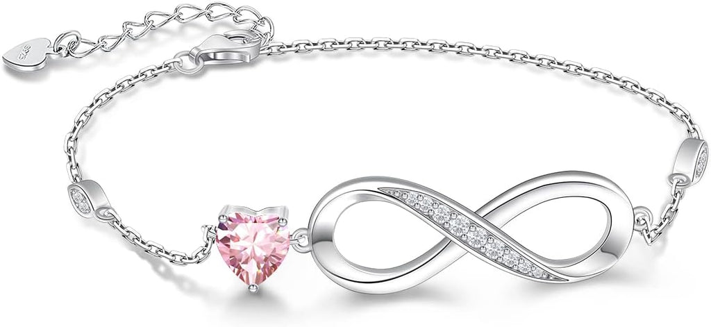 RIVIKO Infinity Love Heart Symbol Charm Bracelet for Women 925 Sterling Silver Adjustable Birthday Valentine’s Day Christmas Mothers Day Jewelry Gift for Mom Women Wife Her Friends