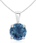 Angara Natural Blue Topaz Solitaire Pendant for Women | Classic Prong-Set Round Blue Topaz Pendant in 14K Solid Gold/Silver/Platinum With 18" Chain | December Birthday, Gemstone Jewelry Gift