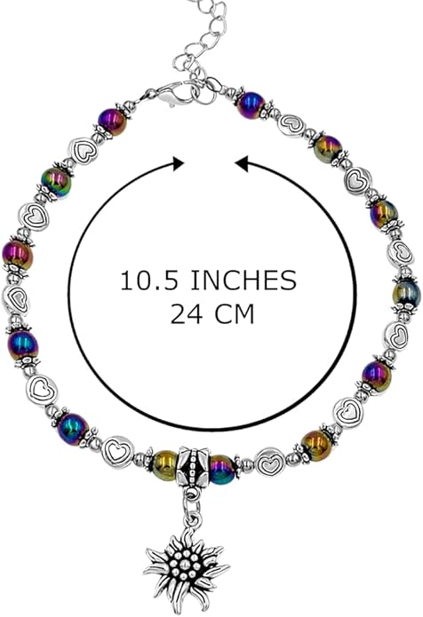 BESHEEK Rainbow Anklet Bracelet Hue Twisted Hematite and Round Artisan Beaded Anklet with Extension Handmade Hypoallergenic Beach Gala Wedding Style Jewelry