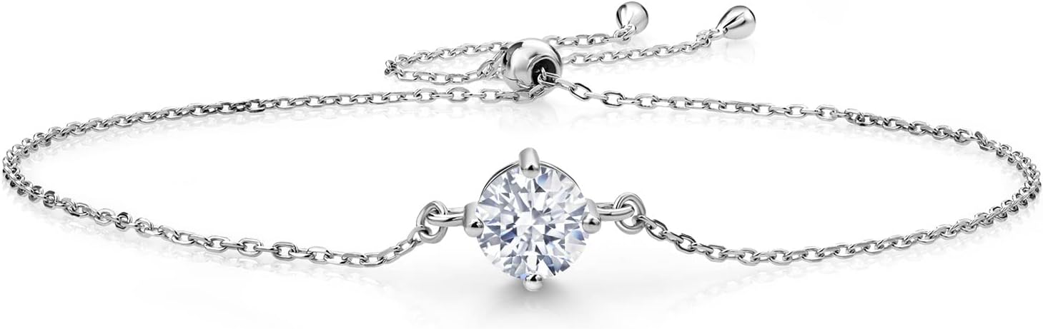Gem Stone King Gemstone Birthstone Solitaire Bracelet For Women | 925 Sterling Silver | Round 6MM | Gift for Her Women Wife Mom Lady Daughter | Adjustable Bolo Bracelet | Easy-On Easy-Off