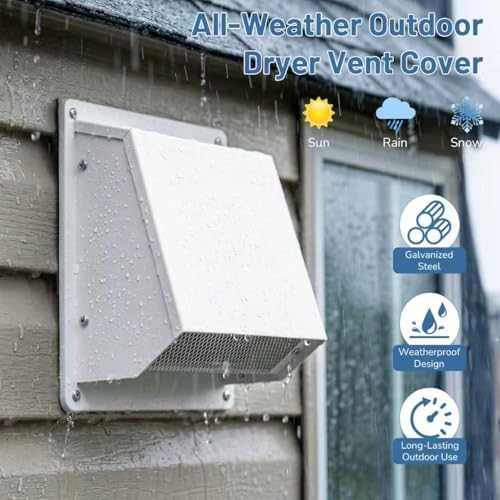 10 Inch Dryer Vent Cover Outside, Galvanized Steel Exterior Hooded Wall Vent - Image 6