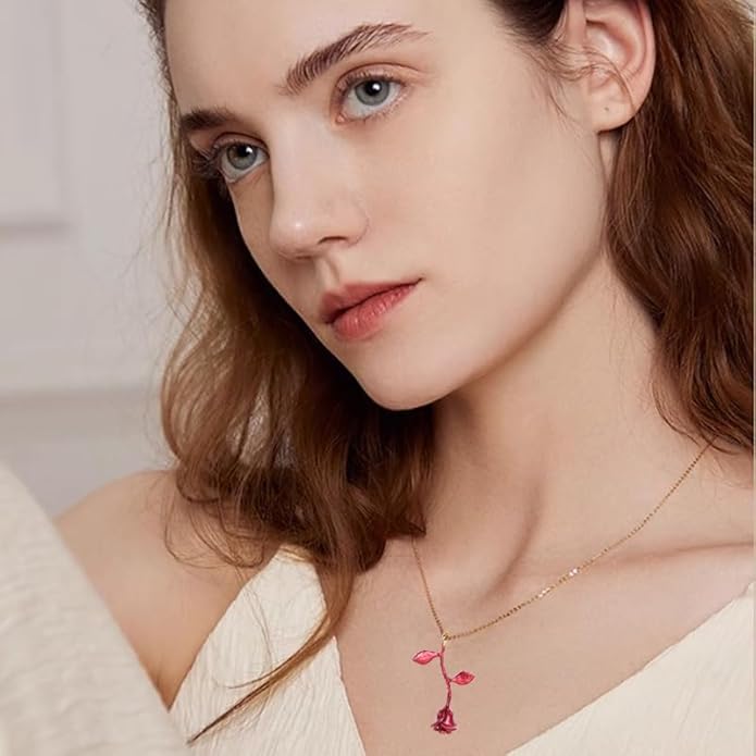 ONLYJUMP Rose Alloy Necklace for Women Heart Pendant Copper Zircon Light Luxury Fashion Jewelry Dainty Romantic Statement Necklace for Daily Wear Ideal Valentine's Day Anniversary Birthday Gift