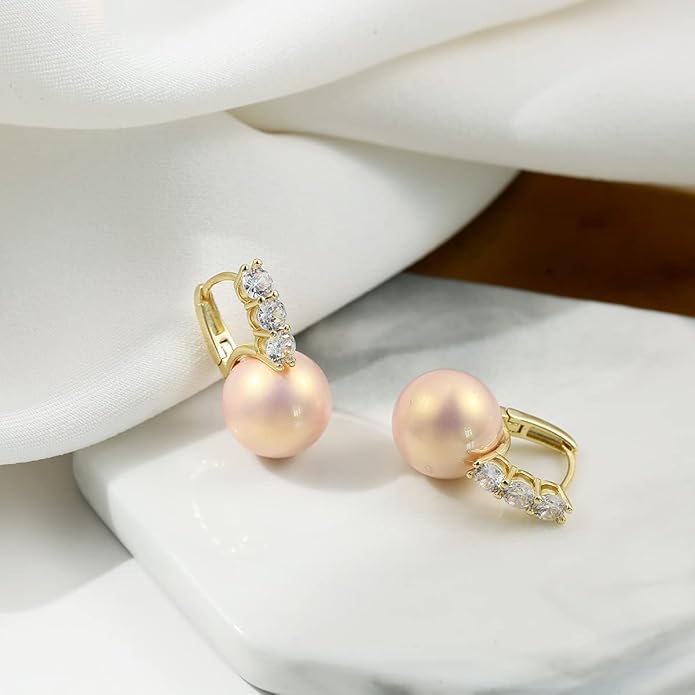 Pearl Earrings for Women 14K Gold Plated Hypoallergenic Pearl Earrings 5A Cubic Zirconia Dangle Earrings Elegant Jewelry