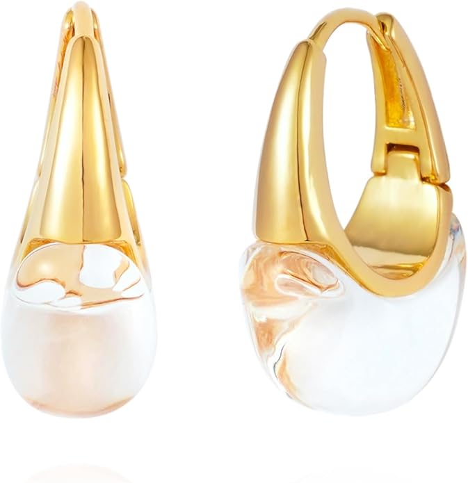Acrylic Hoop Earrings Sterling Silver Lucite Clear Resin Rectangle Transparent Hoops for Women