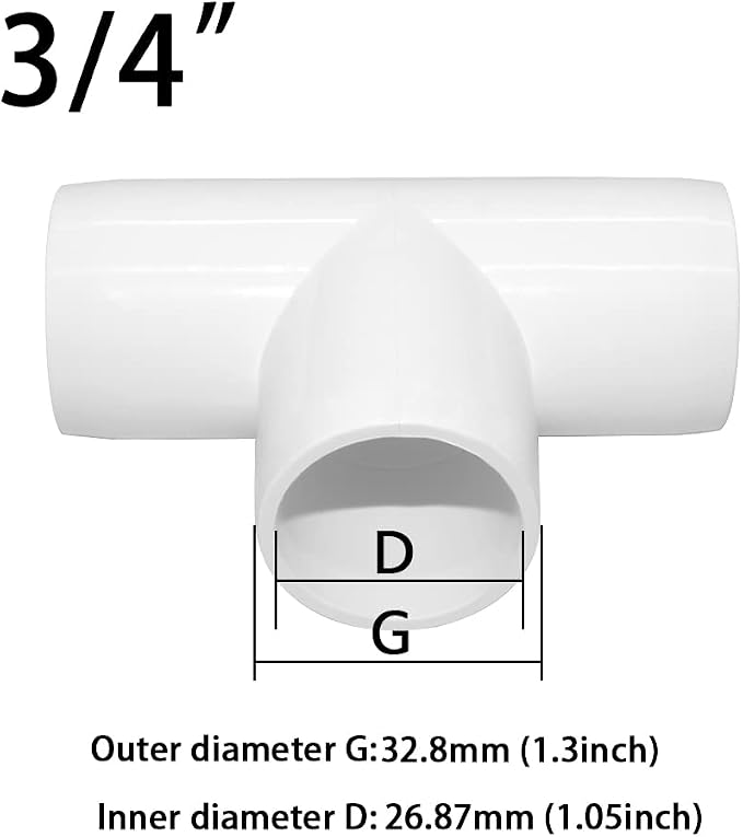 3/4 Inch Tee PVC Fitting 3 Way Connector, Furniture Grade Corner Fittings - Image 2