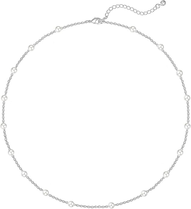 Zeffy Pearl Necklace 4MM/6MM/8MM Dainty Round Imitation Pearl Choker Necklace Wedding Pearl Necklace Delicate Jewelry for Women Simple Bridesmaid Jewelry Gifts