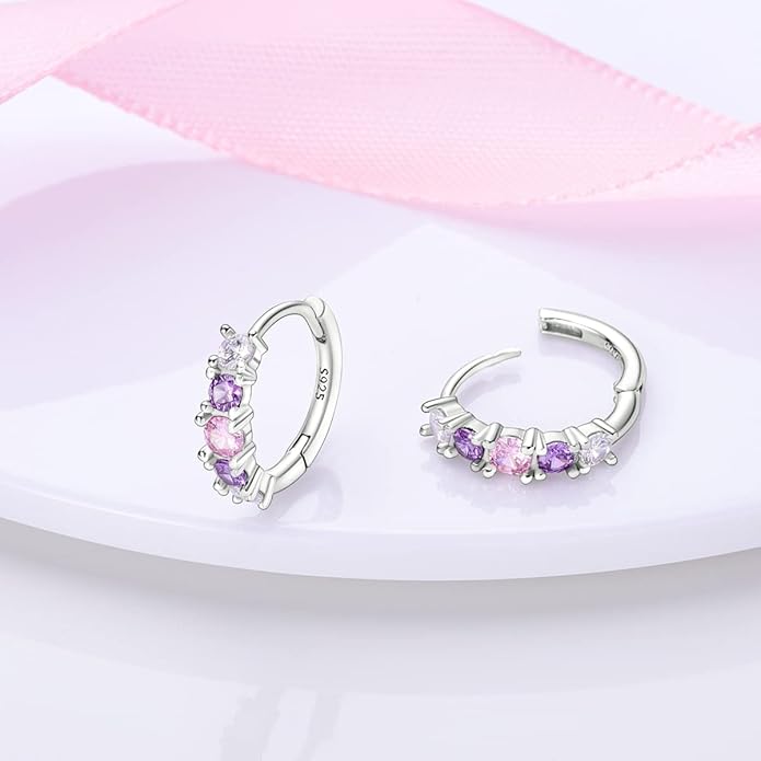 Parmuz 925 Sterling Silver Huggie Hoop Earrings Butterfly Posts Thick Chunky Hoops for Women Small Tiny cuff Cubic Zirconia Snake Heart Earring