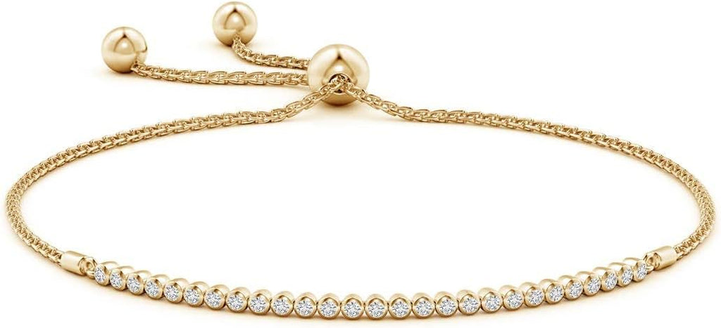Angara Diamond Tennis Bolo Bracelet in 14K Solid Gold | Natural Diamond Adjustable Chain Bracelet for Women | April Birthstone Jewelry Gift For Women